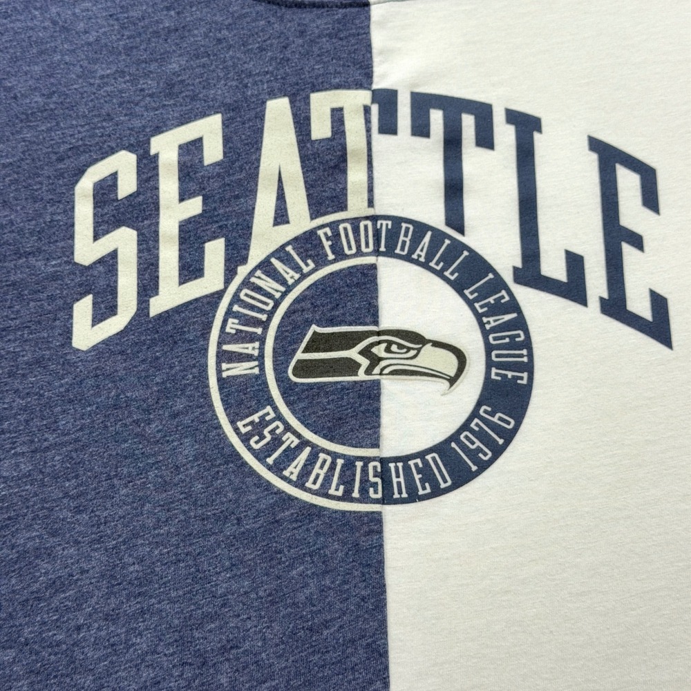 NFL Team Apparel T-Shirt Womens XL Blue White Seattle Seahawks Split Crop Top - Picture 3 of 13
